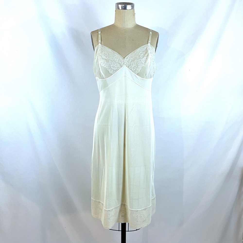 Vintage 70s Vanity Fair Slip Dress Off White Medium